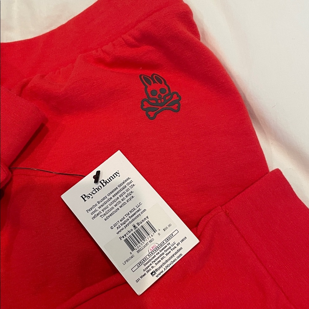 Psycho Bunny Red Joggers with Black Stripe and side pockets